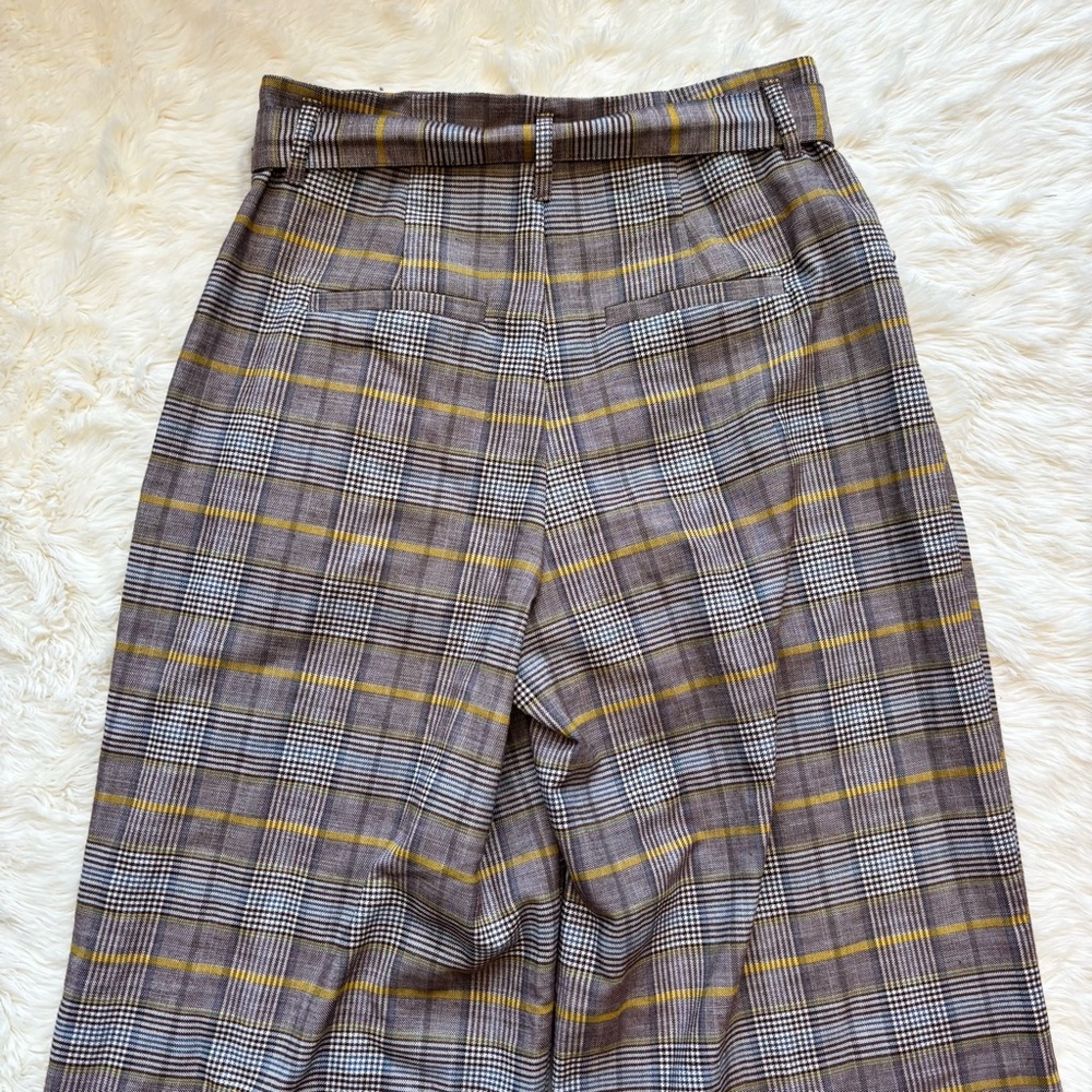 A New Day Yellow & Brown Plaid High Rise Belted Wide Leg Trouser Pants Womens 2 - Picture 7 of 7